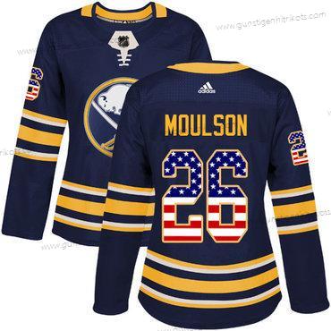 Adidas Frauen Buffalo Sabres #26 Matt Moulson Heimtrikots Authentisch USA Flag Strickerei NHL Trikots – Marineblau Blau