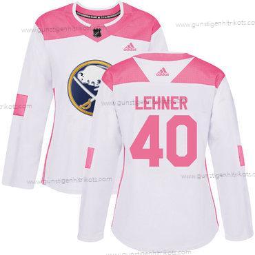 Adidas Frauen Buffalo Sabres #40 Robin Lehner Authentisch Strickerei NHL Trikots – Weiß Rosa