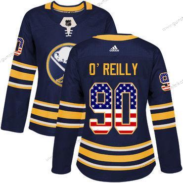 Adidas Frauen Buffalo Sabres #90 Ryan O’Reilly Heimtrikots Authentisch USA Flag Strickerei NHL Trikots – Marineblau Blau