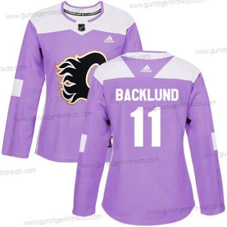 Adidas Frauen Calgary Flames #11 Mikael Backlund Authentisch Bekämpft Krebs Strickerei NHL Trikots – Lila