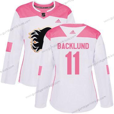 Adidas Frauen Calgary Flames #11 Mikael Backlund Authentisch Strickerei NHL Trikots – Weiß Rosa