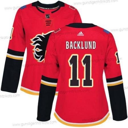 Adidas Frauen Calgary Flames #11 Mikael Backlund Heimtrikots Authentisch Strickerei NHL Trikots – Rot