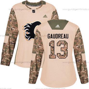 Adidas Frauen Calgary Flames #13 Johnny Gaudreau Authentisch 2017 Veterans Day Strickerei NHL Trikots – Tarnfarbe