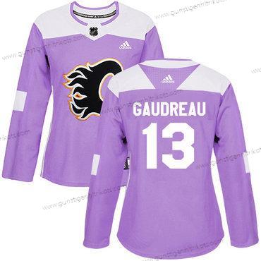 Adidas Frauen Calgary Flames #13 Johnny Gaudreau Authentisch Bekämpft Krebs Strickerei NHL Trikots – Lila