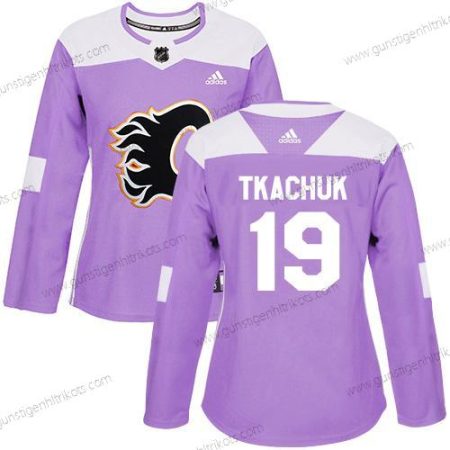 Adidas Frauen Calgary Flames #19 Matthew Tkachuk Authentisch Bekämpft Krebs Strickerei NHL Trikots – Lila