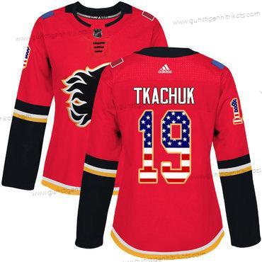 Adidas Frauen Calgary Flames #19 Matthew Tkachuk Heimtrikots Authentisch USA Flag Strickerei NHL Trikots – Rot