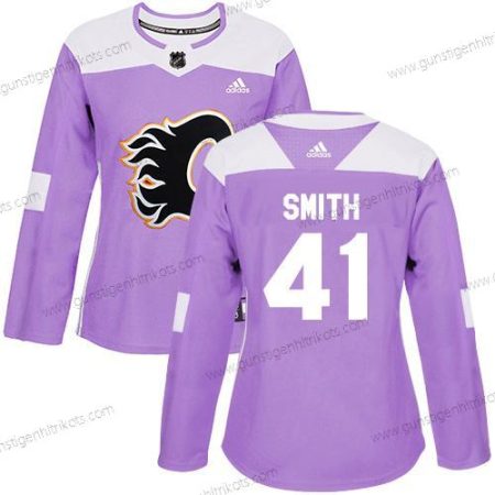 Adidas Frauen Calgary Flames #41 Mike Smith Authentisch Bekämpft Krebs Strickerei NHL Trikots – Lila