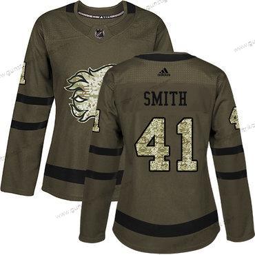 Adidas Frauen Calgary Flames #41 Mike Smith Salute to Service Strickerei NHL Trikots – Grün