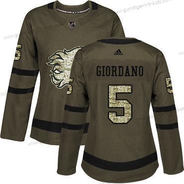 Adidas Frauen Calgary Flames #5 Mark Giordano Salute to Service Strickerei NHL Trikots – Grün