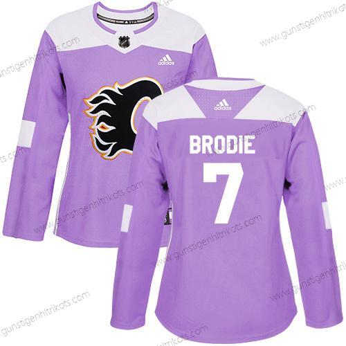 Adidas Frauen Calgary Flames #7 Tj Brodie Authentisch Bekämpft Krebs Strickerei NHL Trikots – Lila