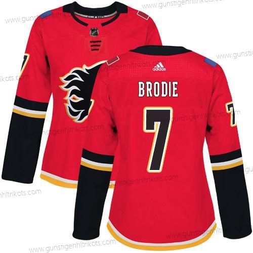 Adidas Frauen Calgary Flames #7 Tj Brodie Heimtrikots Authentisch Strickerei NHL Trikots – Rot