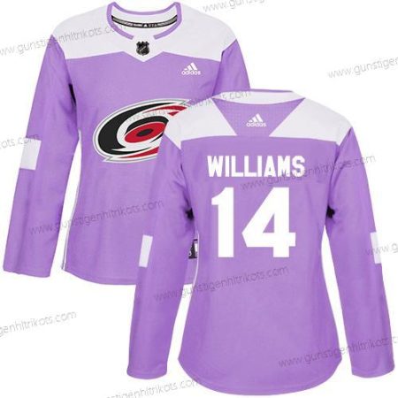 Adidas Frauen Carolina Hurricanes #14 Justin Williams Authentisch Bekämpft Krebs Strickerei NHL Trikots – Lila