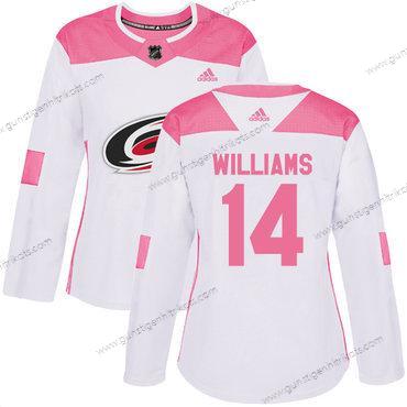 Adidas Frauen Carolina Hurricanes #14 Justin Williams Authentisch Strickerei NHL Trikots – Weiß Rosa