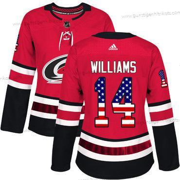 Adidas Frauen Carolina Hurricanes #14 Justin Williams Heimtrikots Authentisch USA Flag Strickerei NHL Trikots – Rot