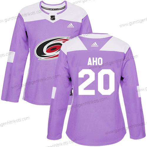 Adidas Frauen Carolina Hurricanes #20 Sebastian Aho Authentisch Bekämpft Krebs Strickerei NHL Trikots – Lila