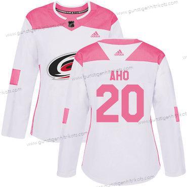 Adidas Frauen Carolina Hurricanes #20 Sebastian Aho Authentisch Strickerei NHL Trikots – Weiß Rosa