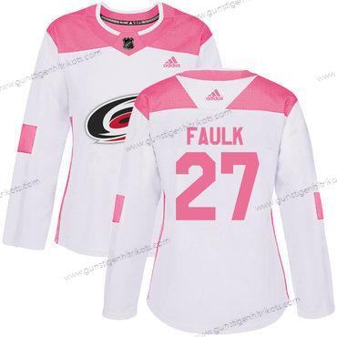 Adidas Frauen Carolina Hurricanes #27 Justin Faulk Authentisch Strickerei NHL Trikots – Weiß Rosa