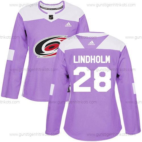 Adidas Frauen Carolina Hurricanes #28 Elias Lindholm Authentisch Bekämpft Krebs Strickerei NHL Trikots – Lila