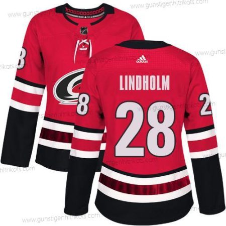 Adidas Frauen Carolina Hurricanes #28 Elias Lindholm Heimtrikots Authentisch Strickerei NHL Trikots – Rot