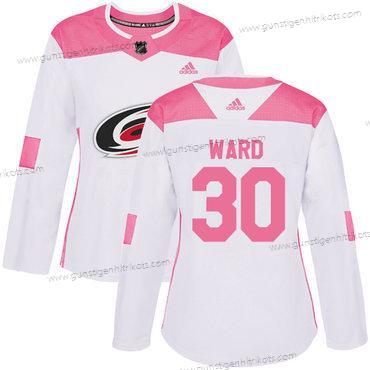 Adidas Frauen Carolina Hurricanes #30 Cam Ward Authentisch Strickerei NHL Trikots – Weiß Rosa