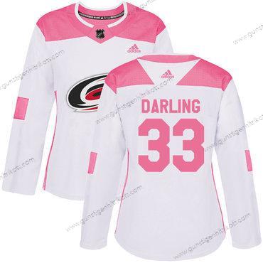 Adidas Frauen Carolina Hurricanes #33 Scott Darling Authentisch Strickerei NHL Trikots – Weiß Rosa