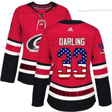 Adidas Frauen Carolina Hurricanes #33 Scott Darling Heimtrikots Authentisch USA Flag Strickerei NHL Trikots – Rot