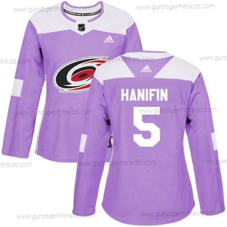 Adidas Frauen Carolina Hurricanes #5 Noah Hanifin Authentisch Bekämpft Krebs Strickerei NHL Trikots – Lila