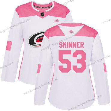 Adidas Frauen Carolina Hurricanes #53 Jeff Skinner Authentisch Strickerei NHL Trikots – Weiß Rosa