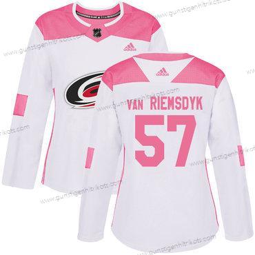 Adidas Frauen Carolina Hurricanes #57 Trevor Van Riemsdyk Authentisch Strickerei NHL Trikots – Weiß Rosa