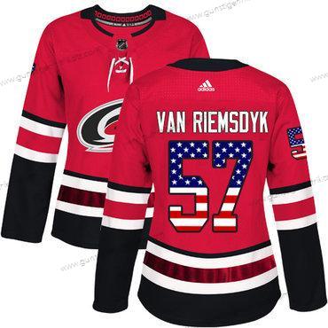 Adidas Frauen Carolina Hurricanes #57 Trevor Van Riemsdyk Heimtrikots Authentisch USA Flag Strickerei NHL Trikots – Rot