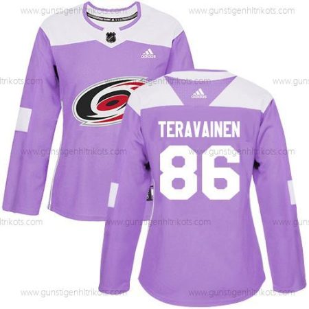 Adidas Frauen Carolina Hurricanes #86 Teuvo Teravainen Authentisch Bekämpft Krebs Strickerei NHL Trikots – Lila