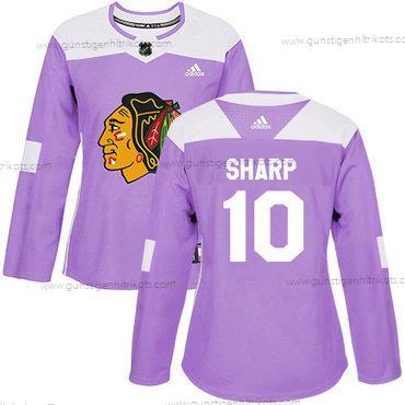 Adidas Frauen Chicago Blackhawks #10 Patrick Sharp Authentisch Bekämpft Krebs Strickerei NHL Trikots – Lila