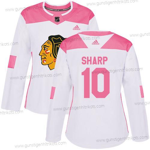 Adidas Frauen Chicago Blackhawks #10 Patrick Sharp Authentisch Strickerei NHL Trikots – Weiß Rosa