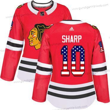 Adidas Frauen Chicago Blackhawks #10 Patrick Sharp Heimtrikots Authentisch USA Flag Strickerei NHL Trikots – Rot