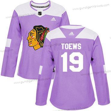 Adidas Frauen Chicago Blackhawks #19 Jonathan Toews Authentisch Bekämpft Krebs Strickerei NHL Trikots – Lila