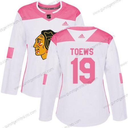 Adidas Frauen Chicago Blackhawks #19 Jonathan Toews Authentisch Strickerei NHL Trikots – Weiß Rosa