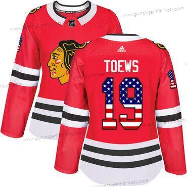 Adidas Frauen Chicago Blackhawks #19 Jonathan Toews Heimtrikots Authentisch USA Flag Strickerei NHL Trikots – Rot