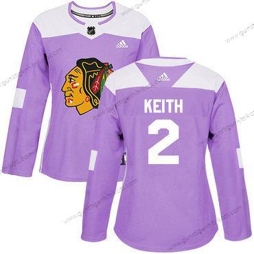 Adidas Frauen Chicago Blackhawks #2 Duncan Keith Authentisch Bekämpft Krebs Strickerei NHL Trikots – Lila