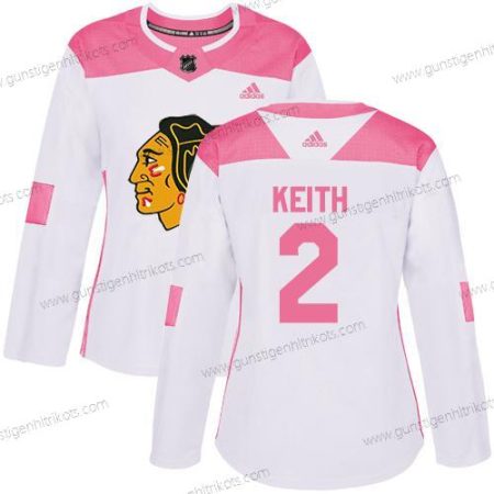 Adidas Frauen Chicago Blackhawks #2 Duncan Keith Authentisch Strickerei NHL Trikots – Weiß Rosa