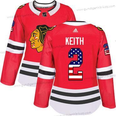 Adidas Frauen Chicago Blackhawks #2 Duncan Keith Heimtrikots Authentisch USA Flag Strickerei NHL Trikots – Rot