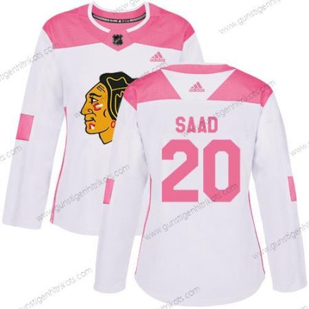 Adidas Frauen Chicago Blackhawks #20 Brandon Saad Authentisch Strickerei NHL Trikots – Weiß Rosa