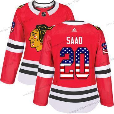 Adidas Frauen Chicago Blackhawks #20 Brandon Saad Heimtrikots Authentisch USA Flag Strickerei NHL Trikots – Rot