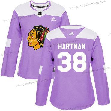 Adidas Frauen Chicago Blackhawks #38 Ryan Hartman Authentisch Bekämpft Krebs Strickerei NHL Trikots – Lila