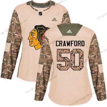 Adidas Frauen Chicago Blackhawks #50 Corey Crawford Authentisch 2017 Veterans Day Strickerei NHL Trikots – Tarnfarbe