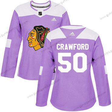 Adidas Frauen Chicago Blackhawks #50 Corey Crawford Authentisch Bekämpft Krebs Strickerei NHL Trikots – Lila