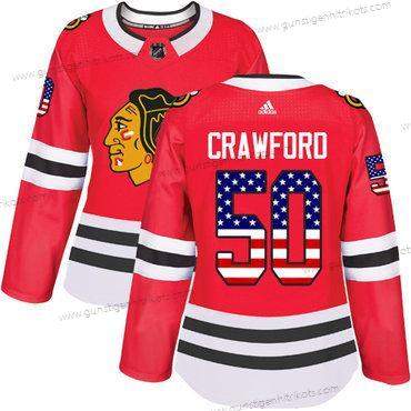 Adidas Frauen Chicago Blackhawks #50 Corey Crawford Heimtrikots Authentisch USA Flag Strickerei NHL Trikots – Rot