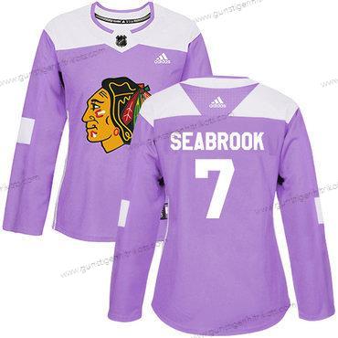 Adidas Frauen Chicago Blackhawks #7 Brent Seabrook Authentisch Bekämpft Krebs Strickerei NHL Trikots – Lila