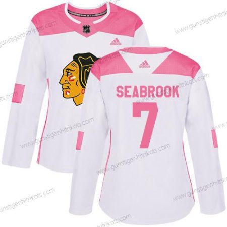 Adidas Frauen Chicago Blackhawks #7 Brent Seabrook Authentisch Strickerei NHL Trikots – Weiß Rosa