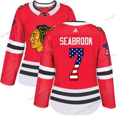 Adidas Frauen Chicago Blackhawks #7 Brent Seabrook Heimtrikots Authentisch USA Flag Strickerei NHL Trikots – Rot