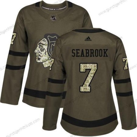 Adidas Frauen Chicago Blackhawks #7 Brent Seabrook Salute to Service Strickerei NHL Trikots – Grün